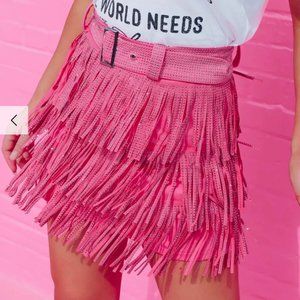 Rhinestone Diva Fringe Mini Skirt